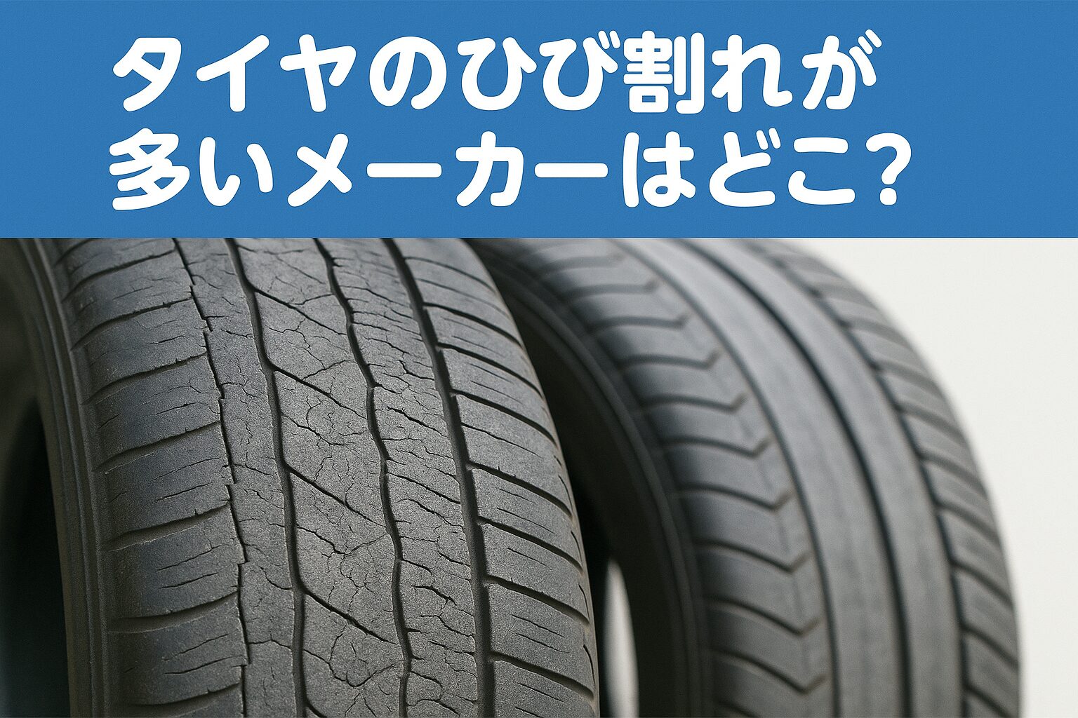 タイヤのひび割れが多いメーカーはどこ? ひび割れたタイヤ表面のクローズアップ画像。