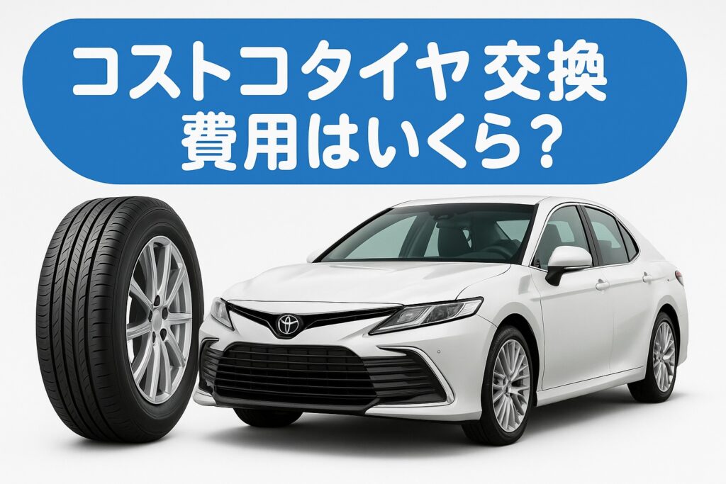 コストコタイヤ交換費用はいくら？ 白いトヨタセダン風の高級車が白い背景